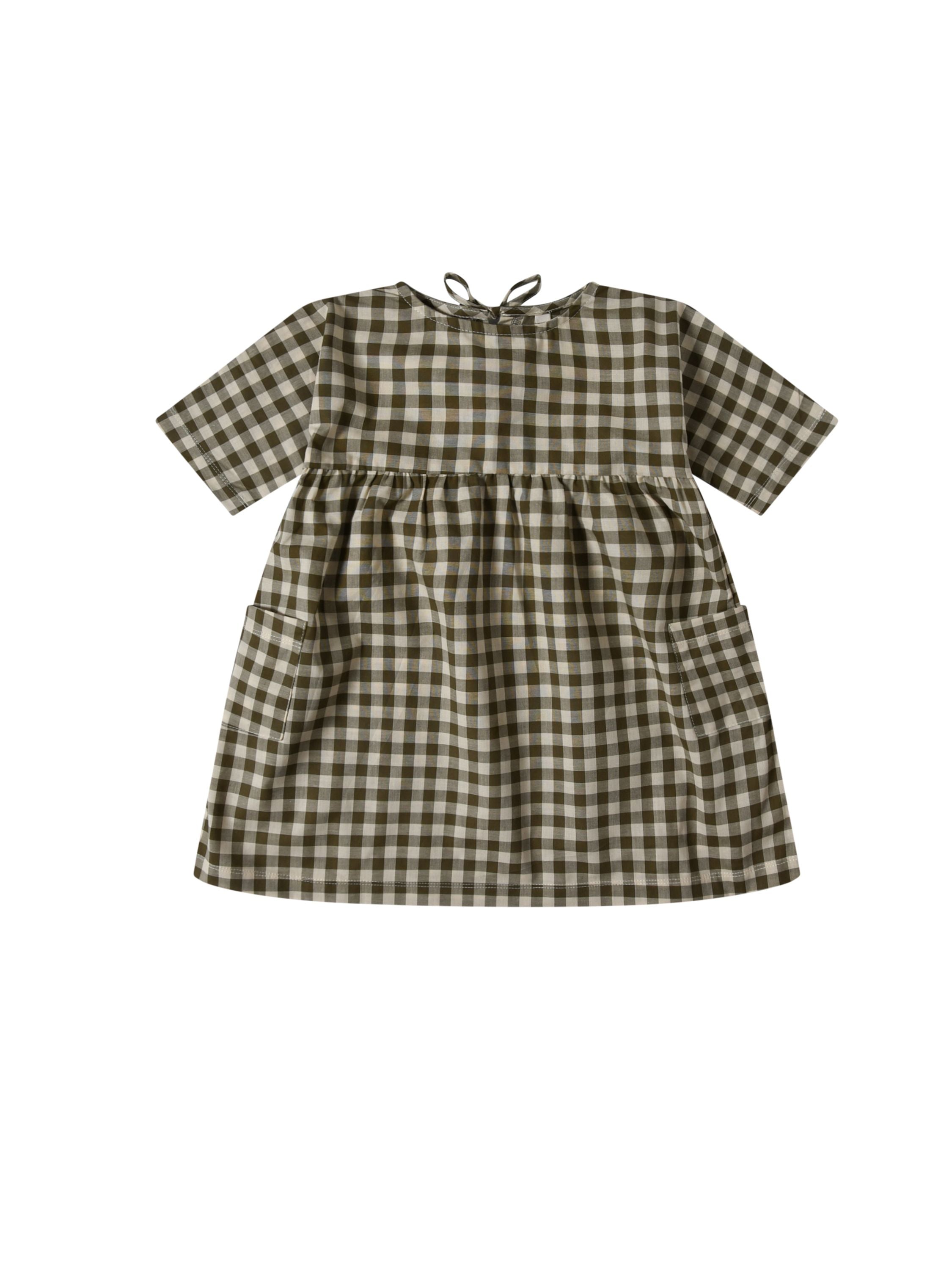 Organic Zoo Bella Dress, Olive Gingham | BlackBear Children's Boutique