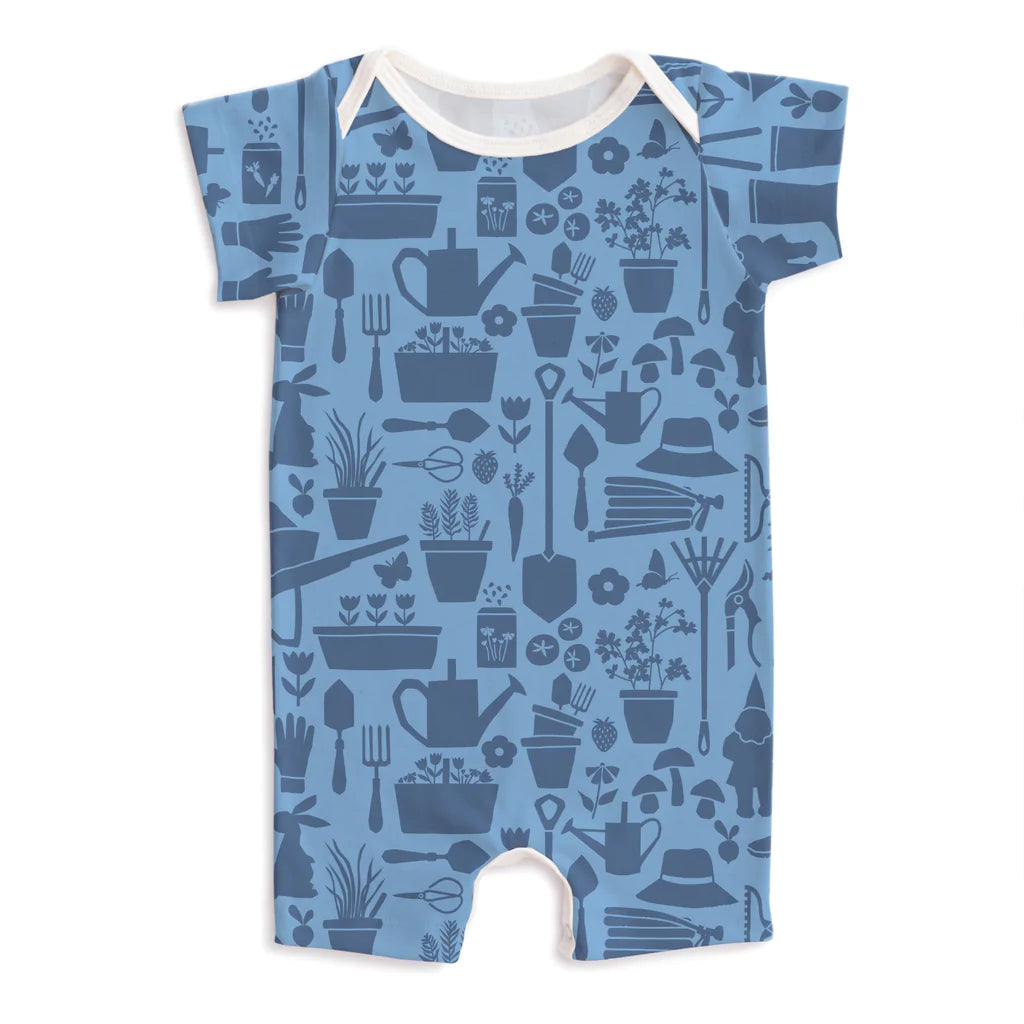 Summer Romper, Garden Tools Blue
