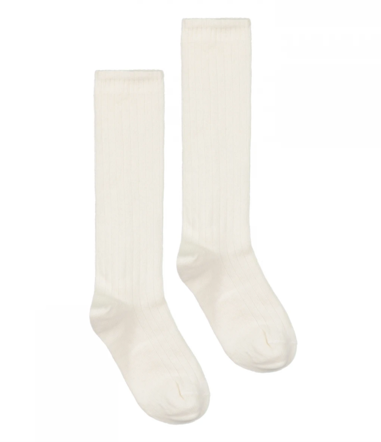 Long Ribbed Socks, Cream