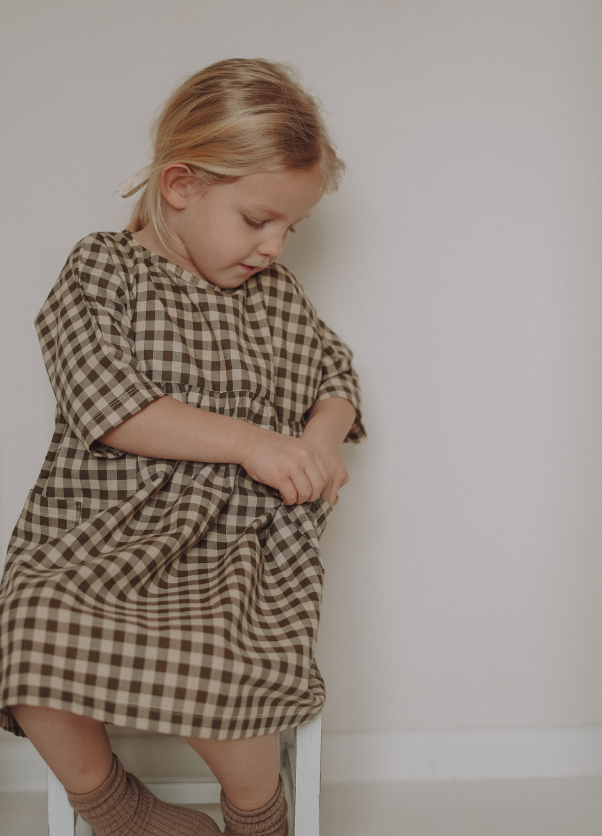 Organic Zoo Bella Dress, Olive Gingham | BlackBear Children's Boutique