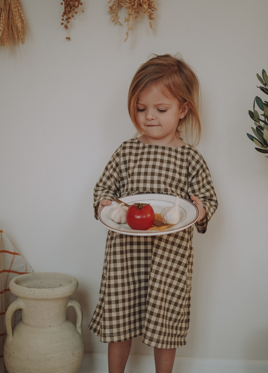 Organic Zoo Bella Dress, Olive Gingham | BlackBear Children's Boutique