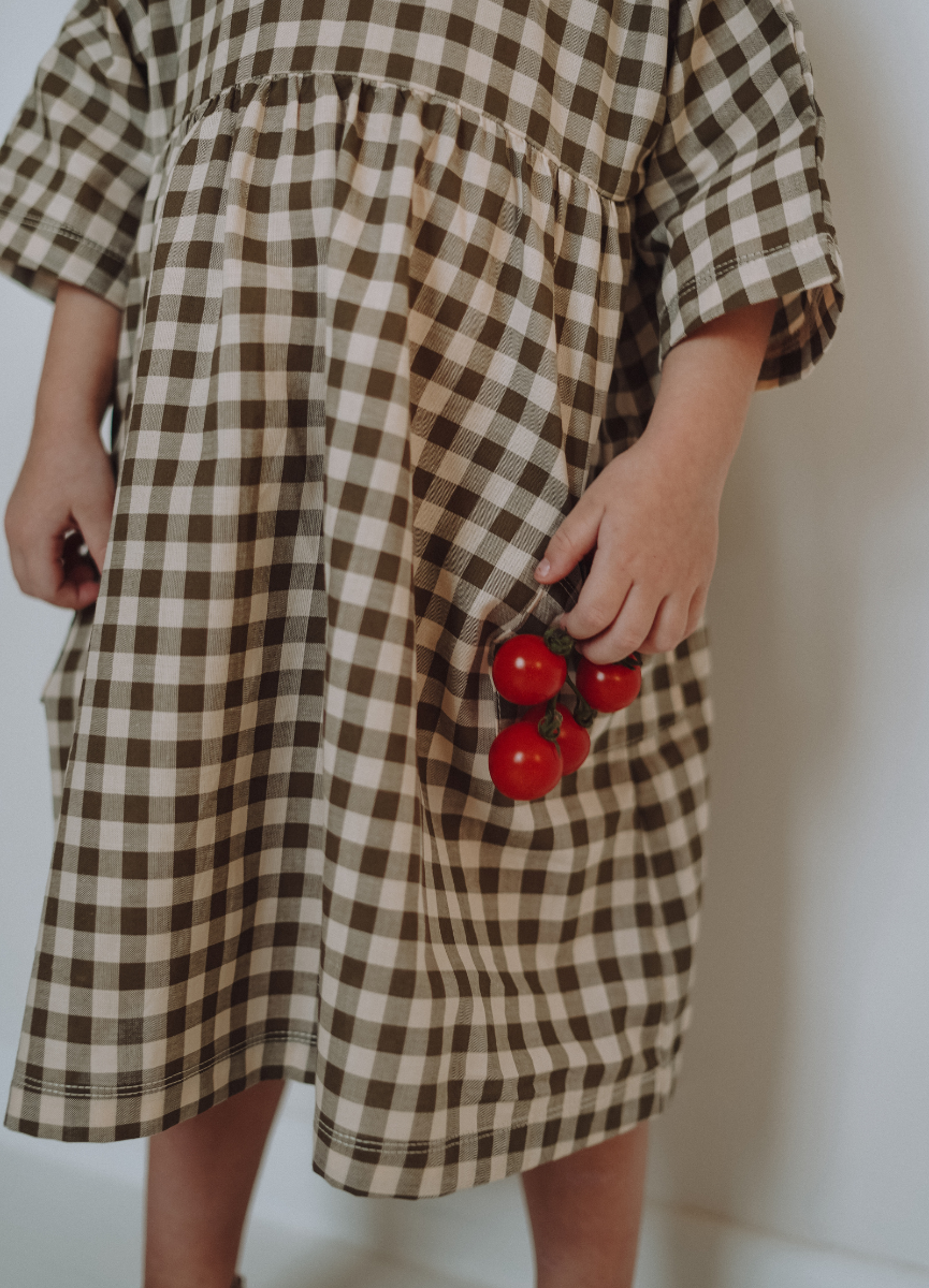 Organic Zoo Bella Dress, Olive Gingham | BlackBear Children's Boutique